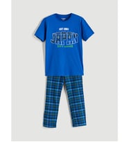 LCW DREAM Mavi Bisiklet Yaka Baskılı Erkek Çocuk Pijama Takımı