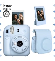 Instax mini 12 Mavi Fotoğraf Makinesi-Çerçeve ve Deri Kılıf Seti