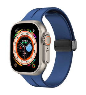 Apple Watch Ultra 49mm Uyumlu Kordon Silikon Metal Mıknatıslı Toka Zore KRD-84 Kayış (Mavi)