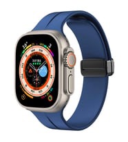 Apple Watch Ultra 49mm Uyumlu Kordon Silikon Metal Mıknatıslı Toka Zore KRD-84 Kayış (Mavi)