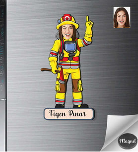 Kişiye Özel İtfaiyeci Kadın Ahşap Magnet -1