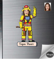 Kişiye Özel İtfaiyeci Kadın Ahşap Magnet -1