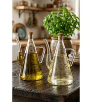 Atbyhome 2'li Isıya Dayanıklı Borosilikat Cam 500 ml Mantar Tıpa Yağlık Sirkelik