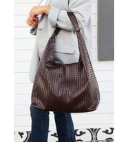 Hlin Kadın Büyük Boy Örgü Desenli Fermuarlı Shopper Omuz ve Kol Çantası (Acı Kahve)