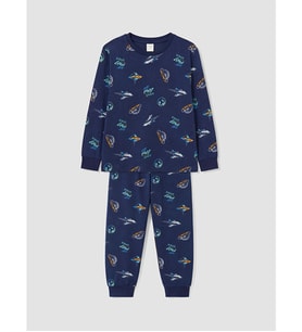 LCW Kids Lacivert Bisiklet Yaka Baskılı Erkek Çocuk Pijama Takımı