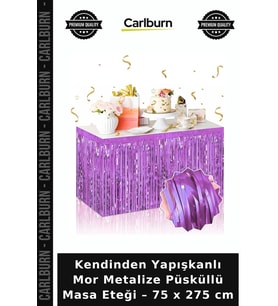 Kendinden Yapışkanlı Mor Metalize Püsküllü Masa Eteği – 75 x 275 cm Özel Gün Ürünü Kutlama Süsü