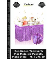 Kendinden Yapışkanlı Mor Metalize Püsküllü Masa Eteği – 75 x 275 cm Özel Gün Ürünü Kutlama Süsü