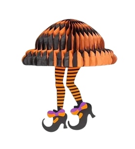 Halloween Cadılar Bayramına Özel Cadı Görselli Asmalı Petek Süs 30X21cm Turuncu-Siyah Renkler