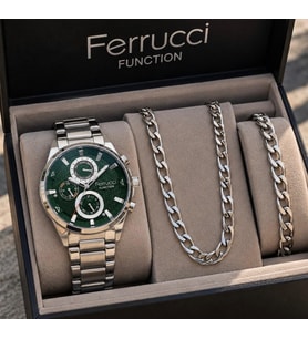 Ferrucci Çelik Kordon&Kasa Fonksiyonları Aktif Erkek Kol Saati+%100 Çelik Takı Set Hediyeli