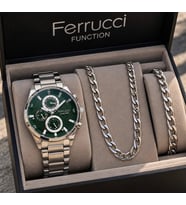 Ferrucci Çelik Kordon&Kasa Fonksiyonları Aktif Erkek Kol Saati+%100 Çelik Takı Set Hediyeli