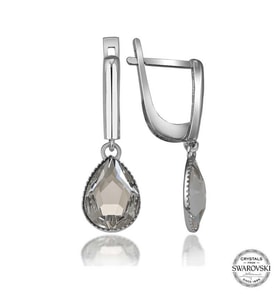 Swarovski Crystal Taşlı Gümüş Beyaz Damla Sallantılı Kadın Küpe