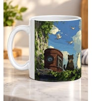 Fantastik Gökyüzü Manzaralı Kediler Desenli Kedi Severlere Hediye Porselen Kupa Bardak