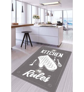 Gri Kaymaz Tabanlı My Kitchen My Rules Mutfak Halısı AR811