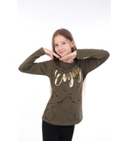 Toontoy Kız Çocuk Varaklı Enjoy Baskılı T-Shirt (Haki)