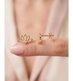 Minik Lotus Çiçeği 14 Ayar Altın Küpe