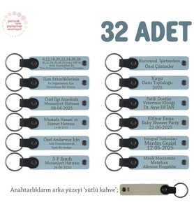 Gök Mavi & SütlüKahve, Özel Organizasyonlar İçin Üzerine İsim Ve Yazı Yazılabilen, 32' li Anahtarlık (Gök Mavisi)