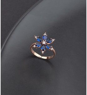 925 Ayar Gümüş Lotus Çiçeği Yüzüğü (Lacivert)