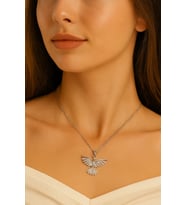 Gümüş Renk Sf Zincir Zirkon Taşlı Anka Kuş Çelik Kolye - 3408