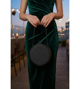 Yuvarlak Model Simli Düğün Nişan Gelin Kadın Abiye Clutch Çanta