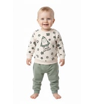 Erkek Çocuk Önü Baskılı Sweatshirt Ve Eşofman Alt Takım BGL-ST05253 (Gri)