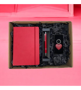 Kenar Boyalı Defter & Tükenmez Kalem & Kalp Model Metal Anahtarlık Hediye Seti