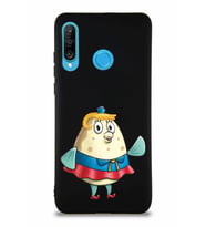 Huawei P30 Lite Soft Premier Kapak Bayan Puff Tasarımlı Silikon Kılıf - Siyah (Şeffaf)