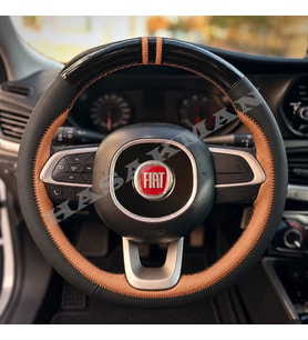 Fiat Egea Sedan Dikme Direksiyon Kılıfı Parlak Siyah Taba Detaylı Taba Çift Yüzük ve Dikiş 2015-2021