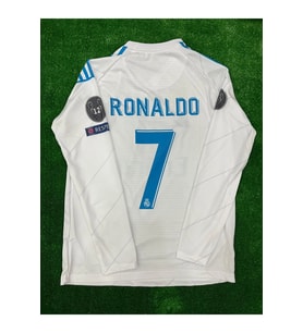 Cristiano Ronaldo Real Madrid Uzun Kol 2018 Şampiyonlar Ligi Kiev Özel Tasarım Beyaz Nostalji Forma / Retro Ronaldo Forma