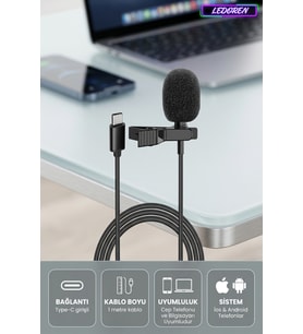 Cep Telefonu Mini Klipsli Mikrofon Type-c Uyumlu Kablo Uçlu Yaka Mikrofonu Lavalier