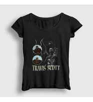 Presmono Kadın Siyah Loop Astroworld Travis Scott T-Shirt 43004tt