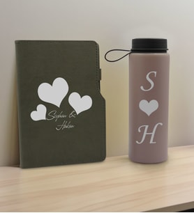 BK Gift Sevgiliye Özel İsimli Gri Termo Defter ve Gri Cam Matara Hediye Seti-1, Sevgiliye Hediye, Sevgililer Günü, Yeni İş Hediyesi