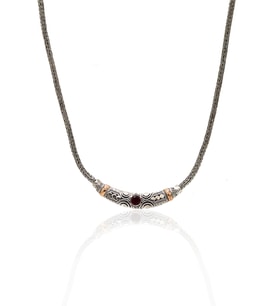 Yakut Taşlı 925 Ayar Saf Gümüş Hasır Zincir Unisex Kolye 201023659