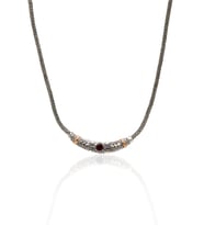 Yakut Taşlı 925 Ayar Saf Gümüş Hasır Zincir Unisex Kolye 201023659