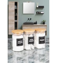3'lü Bambu Vakumlu Kapaklı Pamuk Kavanozu Pamukluk Seti 250 Ml
