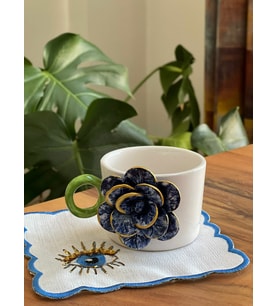 Lacivert Güllü Fincan Mug Altlığı ile (Karışık)