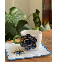 Lacivert Güllü Fincan Mug Altlığı ile (Karışık)