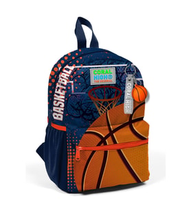 Minik Yuva Sırt Çantası Turuncu Lacivert Basketbol Desenli İki Bölmeli 23566