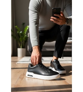 Enoch Hakiki Deri Jel Taban Destekli Bağcıklı Erkek Sneaker Ayakkabı