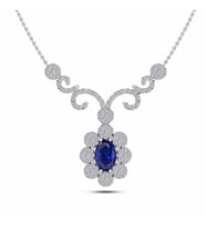 Pırlantalı Safir Esin Kolye (Altın-Beyaz)