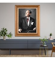 Altın Varaklı Çerçeveli Paspartulu Atatürk Tablo DC1384 (Gold)