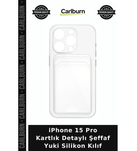 iPhone 15 Pro Kartlık Detaylı Şeffaf Yuki Silikon Kılıf Cihaz Kılıfı Cep Kapağı Koruyucu Kapak
