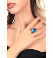 Kadın Antik Gümüş Kaplama Mavi Renk Swarovski Taş Detaylı Ayarlanabilir Damla Formlu Tasarım Yüzük