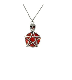 Kırmızı Skull Pentagram Gothic Figürlü Unisex Kolye – 60 cm Zincirli Gotik, Antik ve Mistik Tasarım