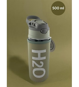 H2o Kılıflı Pipetli Cam Matara 500 Ml Haki