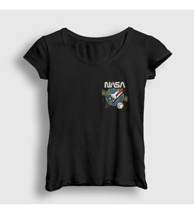 Presmono Kadın Siyah Rocket Nasa Space Uzay T-Shirt 369379tt