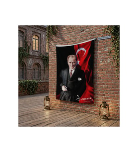 Atatürk ve Atatürk İmzalı Türk Bayrağı poster Bayrak Raşel Kumaş 100x150 cm ATA51