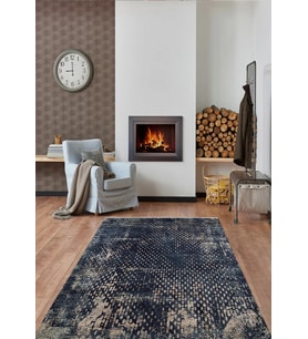 Lacivert Eskitme Halı Soyut Desenli Modern Salon Halısı Kaymaz Tabanlı Dijital Baskı