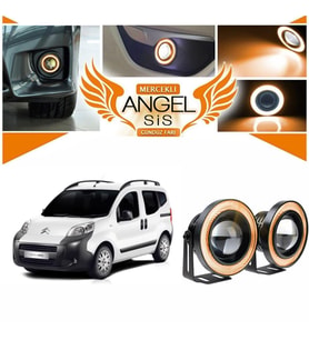 Citroën Nemo Uyumlu, Universal Mercekli Led Angel Sis Farı, 76mm Turuncu Renk