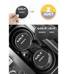 Kia Picanto Siyah Karbon Bardak Altlığı 2 Adet Kia Logolu Picanto Yazılı 7 cm İçin Özel Tasarım