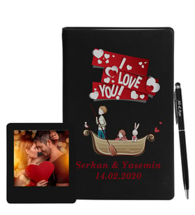 Sevgililer Gününe Özel Siyah Defter Kalem & Instagram Çerçeve Hediye Seti 8